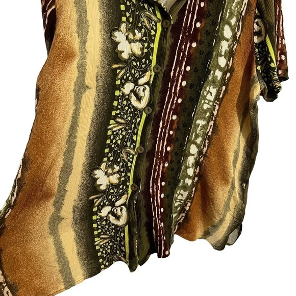 Ashley Stewart Tropical Button Up Shirt Size 20 Earth Tones Floral Striped Spots - Picture 5 of 7